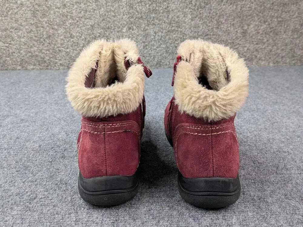 Earth Origins Boots Womens 8 Red Crowley Leather Faux Fur Ankle Zip Lace Up